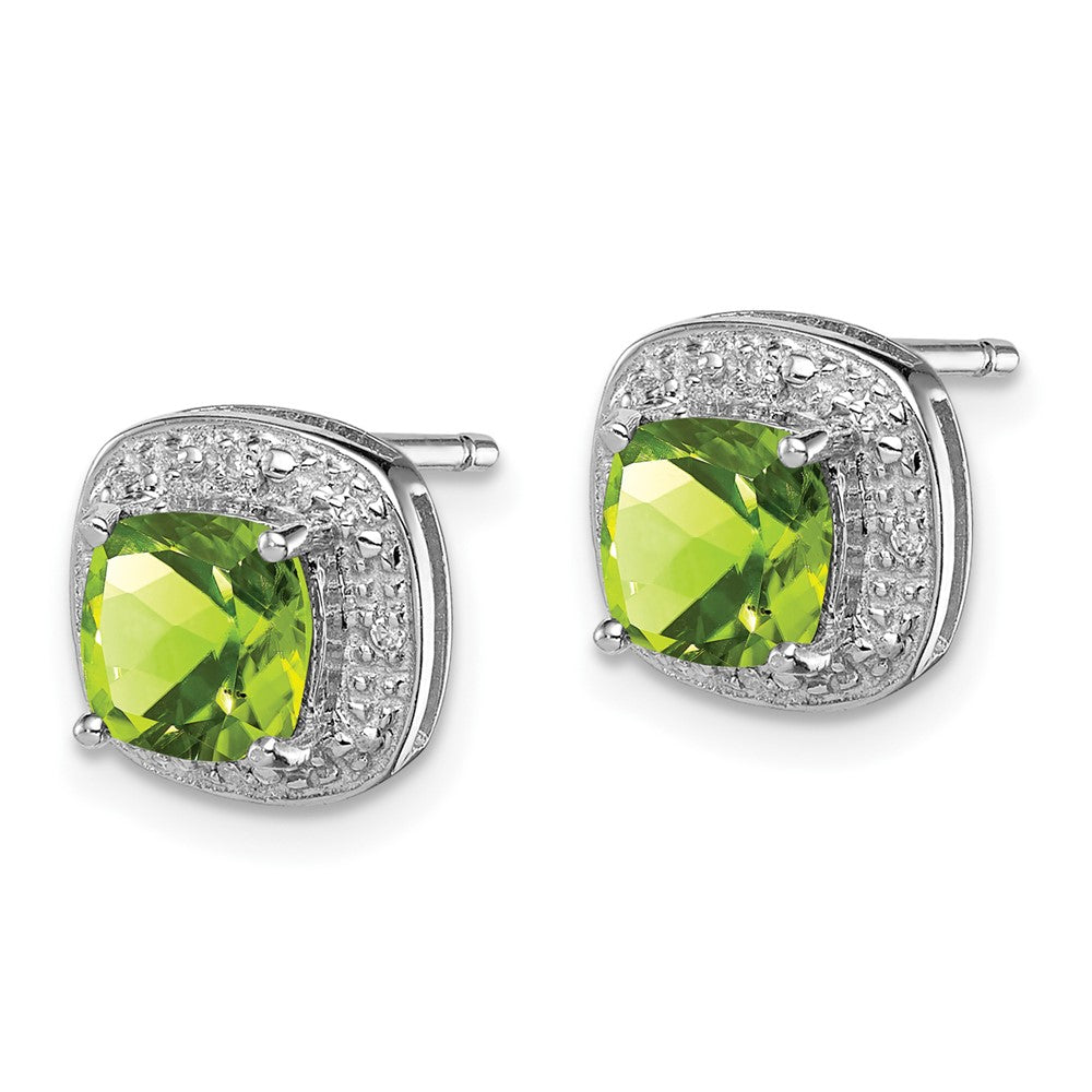 Rhodium-plated Sterling Silver Peridot and Diamond Post Earrings