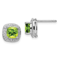 Rhodium-plated Sterling Silver Peridot and Diamond Post Earrings
