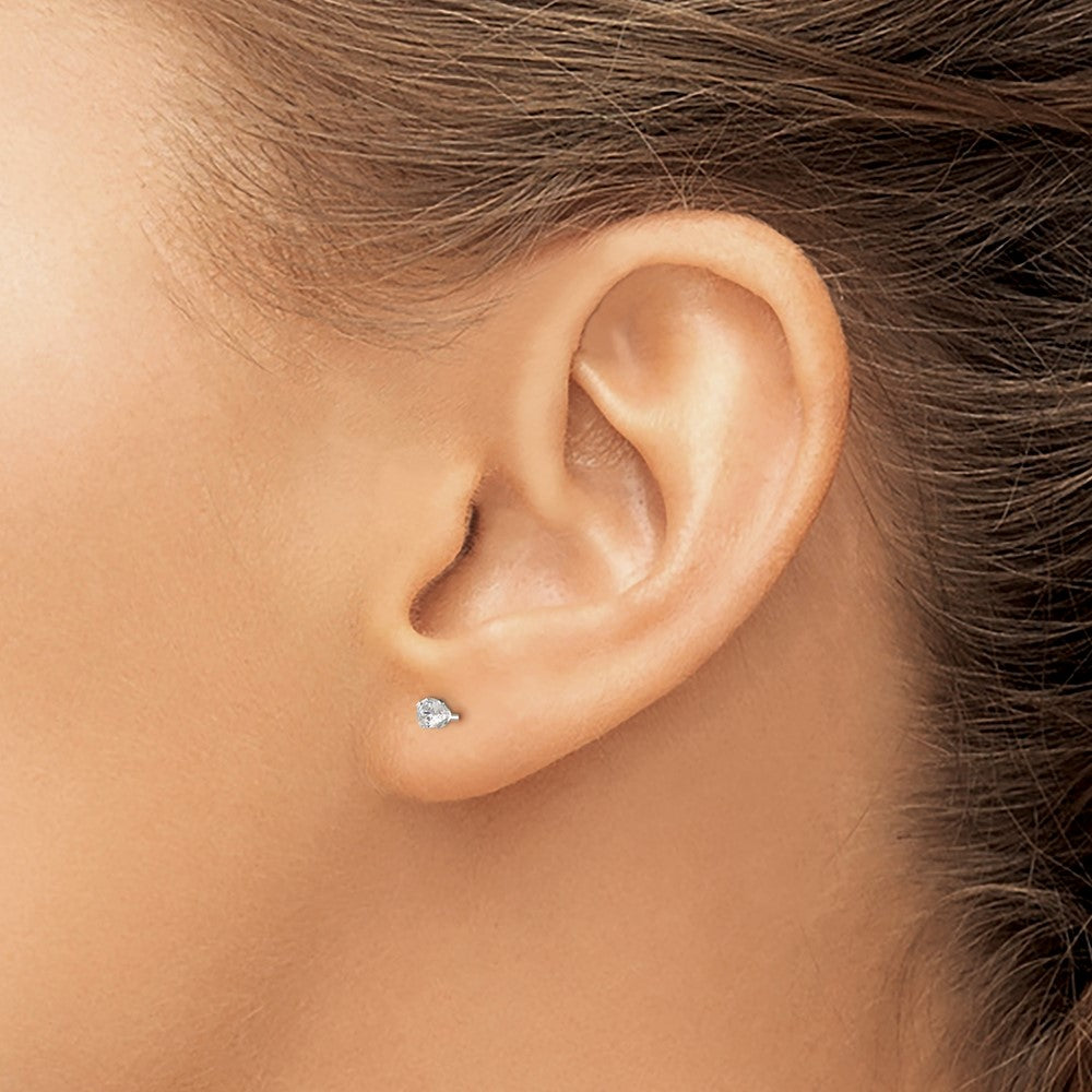 Sterling Silver 3mm Round Snap Set CZ Stud Earrings