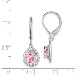 Rhodium-plated Sterling Silver Pink Tourmaline Leverback Earrings