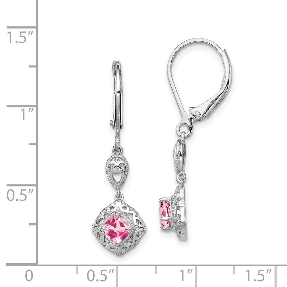 Rhodium-plated Sterling Silver Pink Tourmaline Leverback Earrings