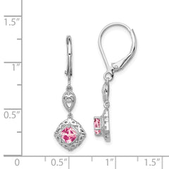 Rhodium-plated Sterling Silver Pink Tourmaline Leverback Earrings