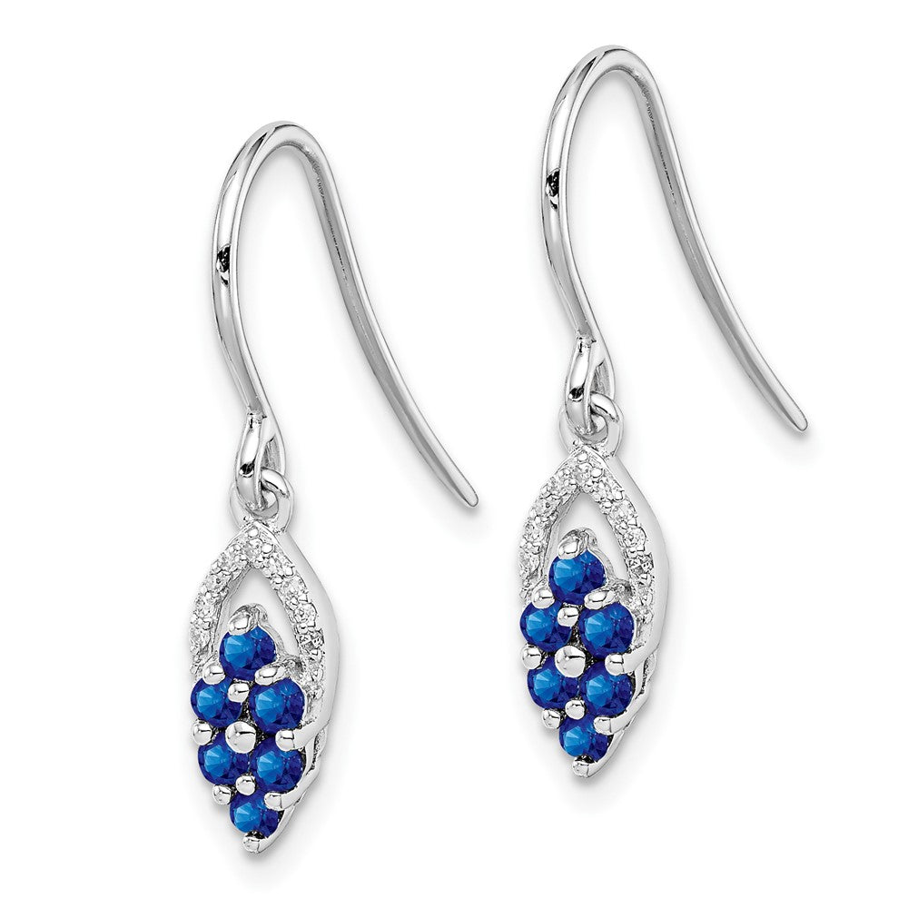Rhodium-plated Sterling Silver Diamond & Sapphire Shepherd Hook Earrings