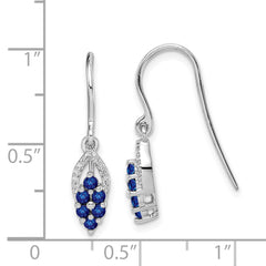 Rhodium-plated Sterling Silver Diamond & Sapphire Shepherd Hook Earrings