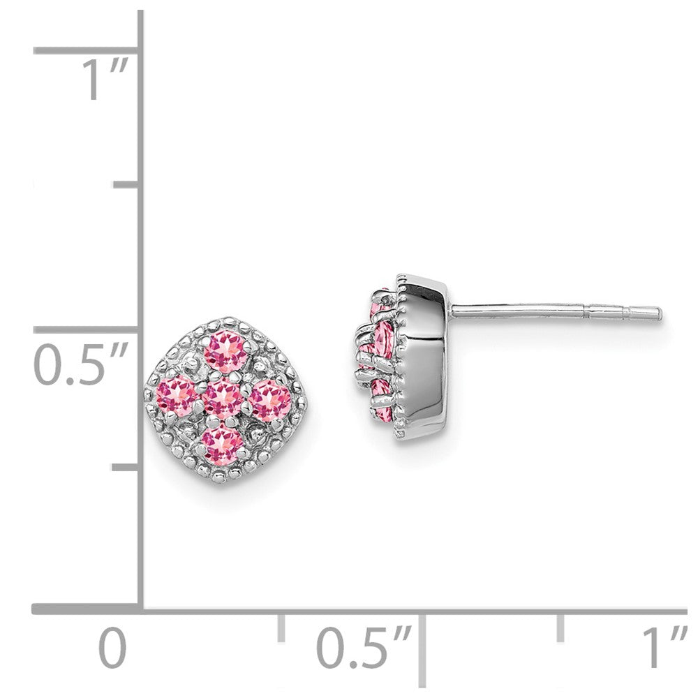 Rhodium-plated Sterling Silver Pink Tourmaline Square Earrings