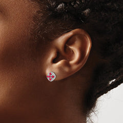 Rhodium-plated Sterling Silver Ruby Flower Post Earrings