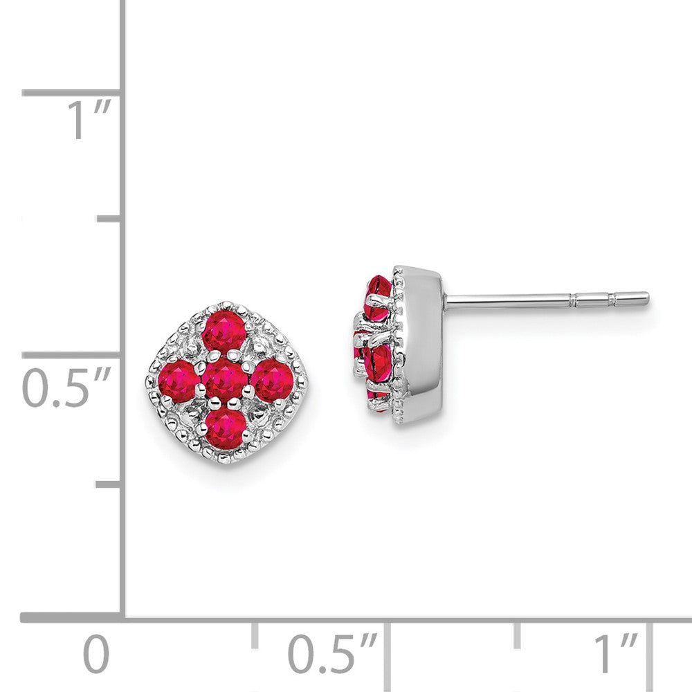 Rhodium-plated Sterling Silver Ruby Flower Post Earrings