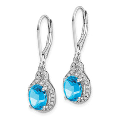 Rhodium-plated Sterling Silver Diamond and Blue Topaz Earrings