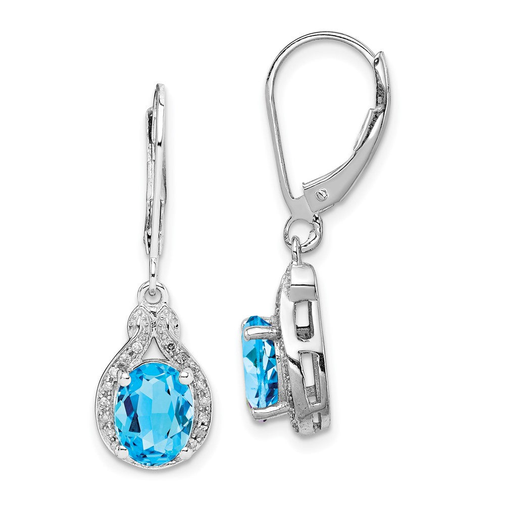 Rhodium-plated Sterling Silver Diamond and Blue Topaz Earrings