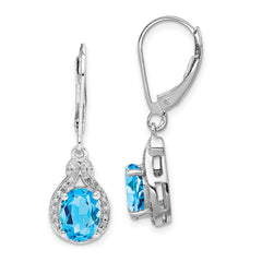 Rhodium-plated Sterling Silver Diamond and Blue Topaz Earrings