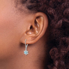 Rhodium-plated Sterling Silver Diamond and Blue Topaz Earrings