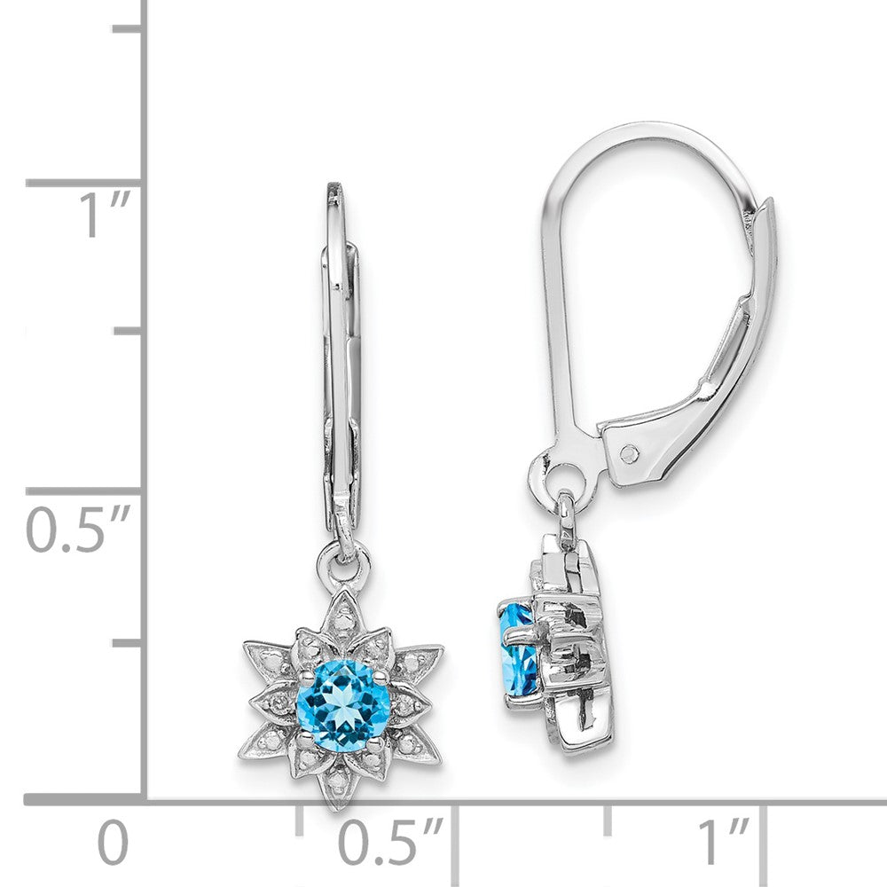 Rhodium-plated Sterling Silver Diamond and Blue Topaz Earrings