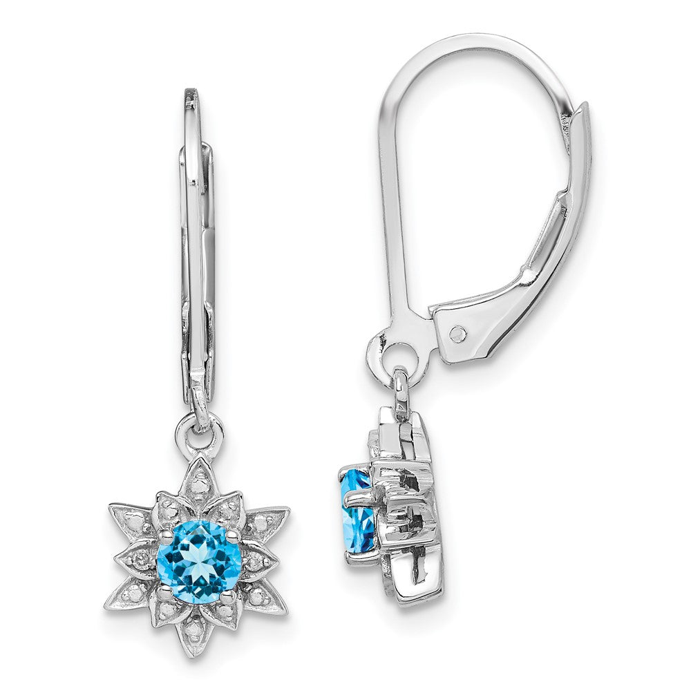 Rhodium-plated Sterling Silver Diamond and Blue Topaz Earrings