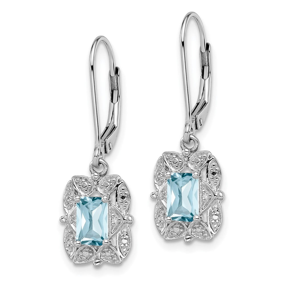 Rhodium-plated Sterling Silver Diamond and Blue Topaz Earrings