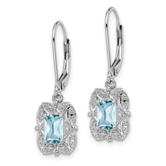 Rhodium-plated Sterling Silver Diamond and Blue Topaz Earrings