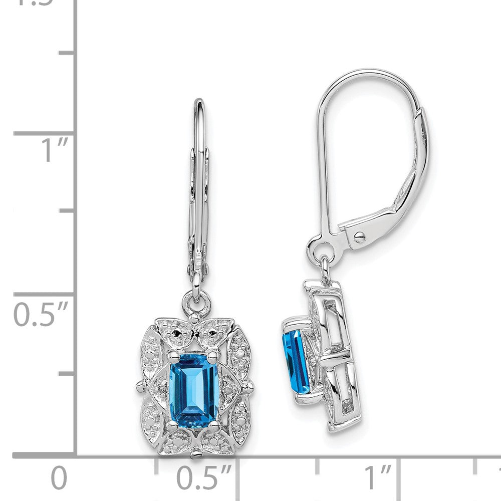 Rhodium-plated Sterling Silver Diamond and Blue Topaz Earrings
