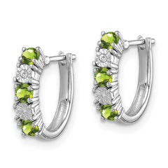 Rhodium-plated Sterling Silver Peridot and Diamond Earrings