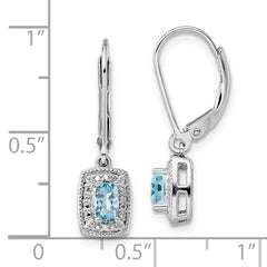 Rhodium-plated Sterling Silver Blue Topaz Diamond Earrings
