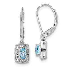 Rhodium-plated Sterling Silver Blue Topaz Diamond Earrings