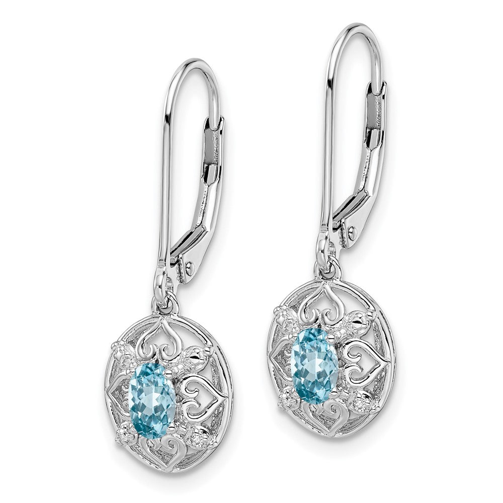 Rhodium-plated Sterling Silver Blue Topaz Diamond Earrings