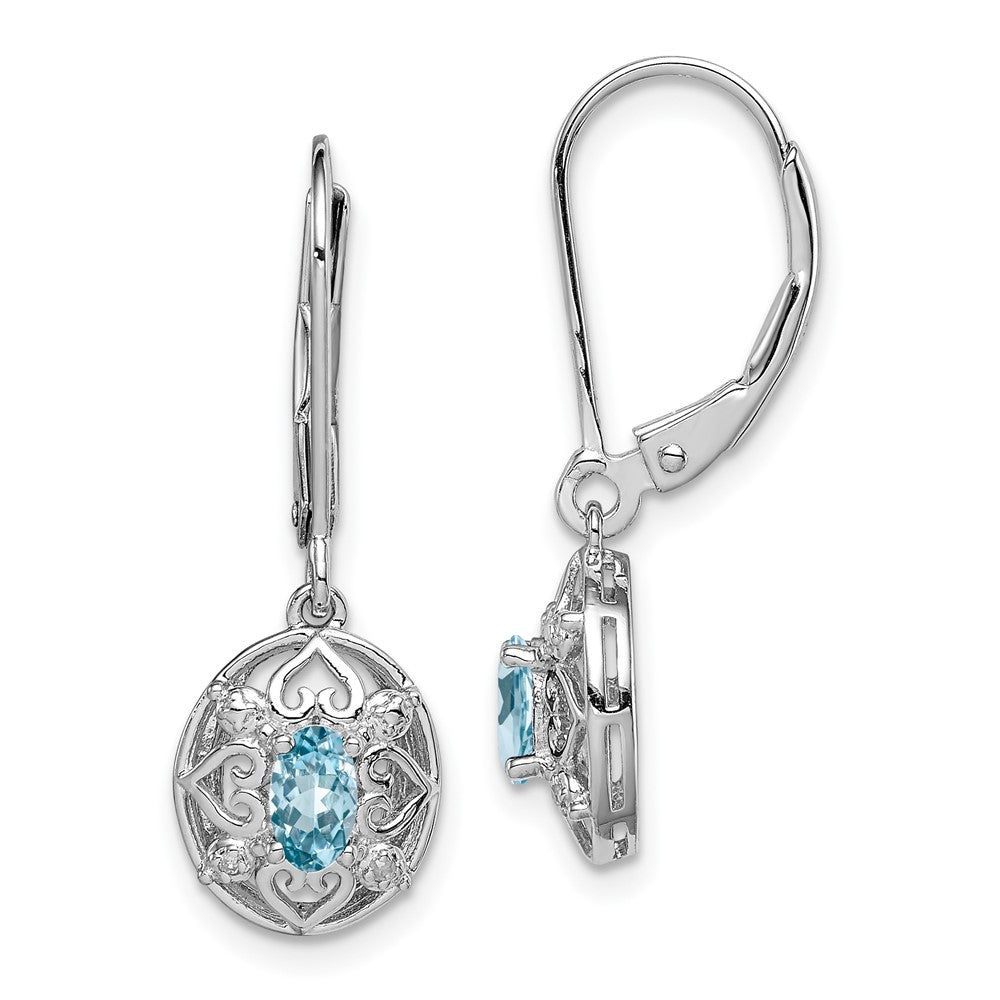 Rhodium-plated Sterling Silver Blue Topaz Diamond Earrings