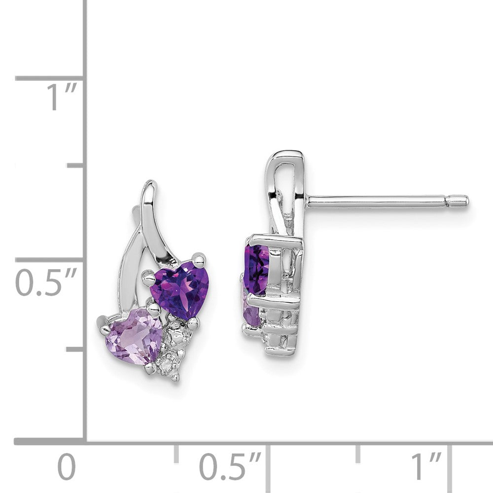 Rhodium-plated Sterling Silver Amethyst Pink Quartz and Diamond Earrings