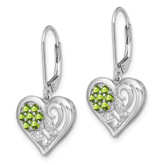 Rhodium-plated Sterling Silver Peridot Diamond Earrings