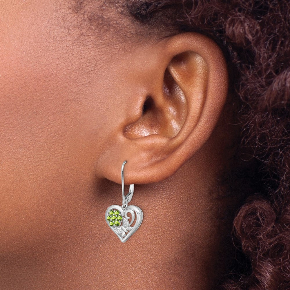 Rhodium-plated Sterling Silver Peridot Diamond Earrings