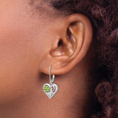 Rhodium-plated Sterling Silver Peridot Diamond Earrings