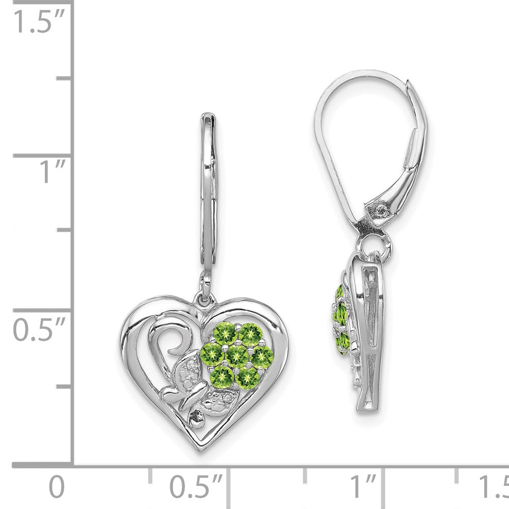 Rhodium-plated Sterling Silver Peridot Diamond Earrings