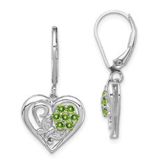 Rhodium-plated Sterling Silver Peridot Diamond Earrings
