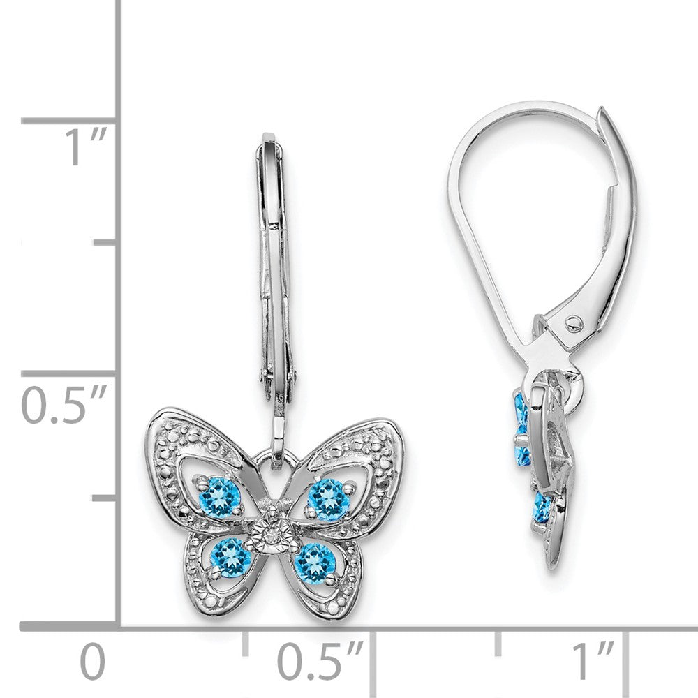 Rhodium-plated Sterling Silver Blue Topaz and Diamond Earrings