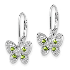 Rhodium-plated Sterling Silver Peridot and Diamond Earrings