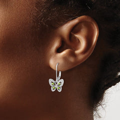 Rhodium-plated Sterling Silver Peridot and Diamond Earrings