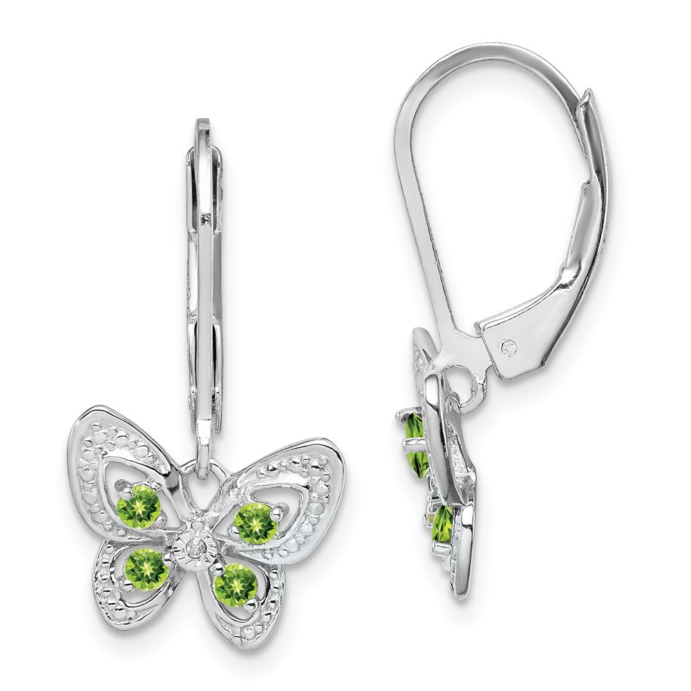 Rhodium-plated Sterling Silver Peridot and Diamond Earrings