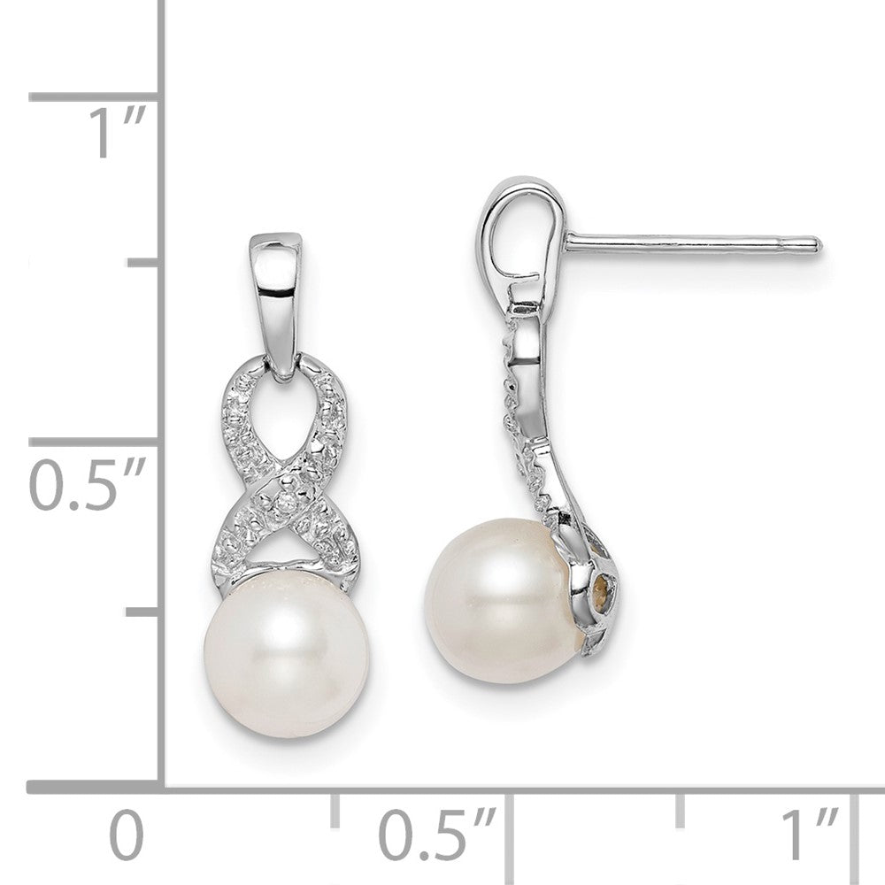 Rhodium-plated Sterling Silver Diamond and FWC Pearl Post Earrings