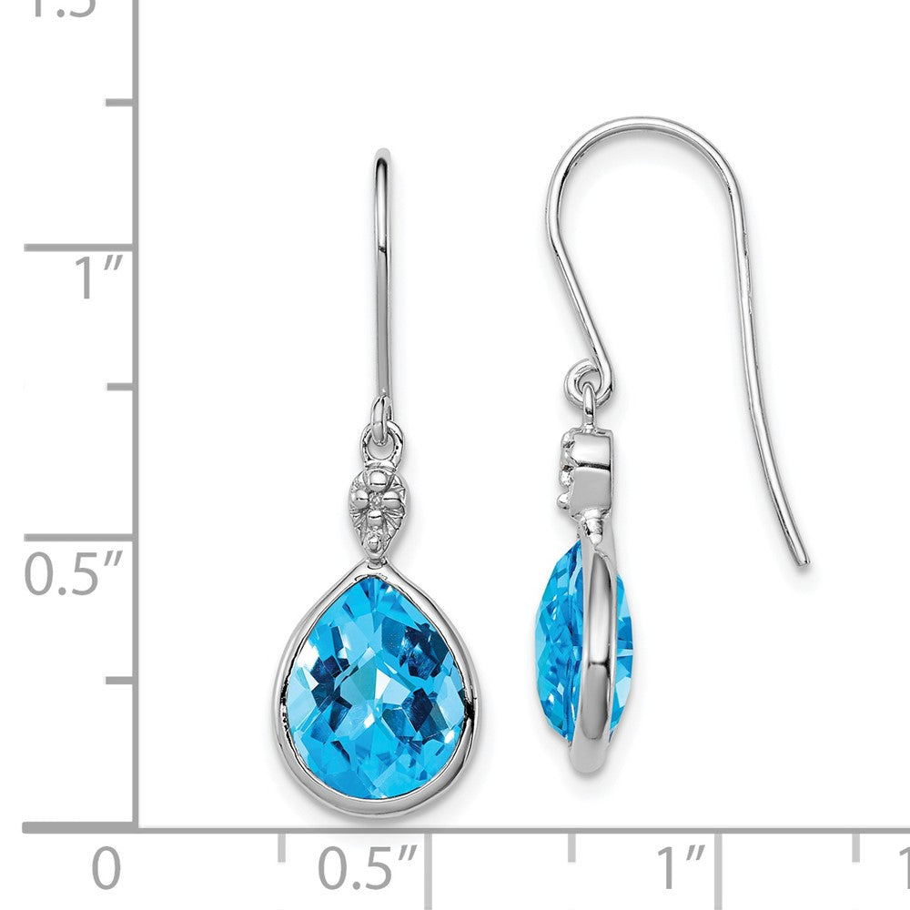 Rhodium-plated Sterling Silver Diamond and Blue Topaz Earrings