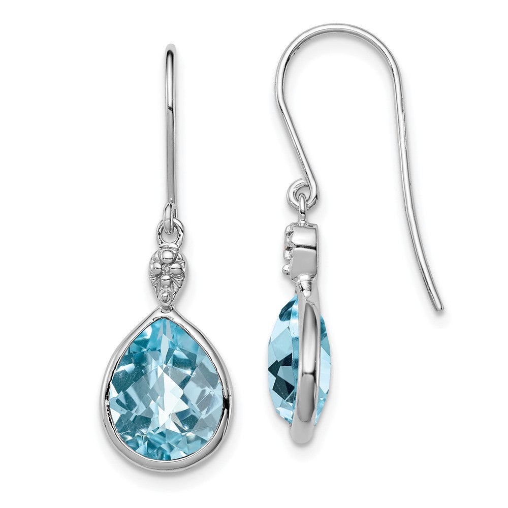 Rhodium-plated Sterling Silver Diamond and Blue Topaz Earrings