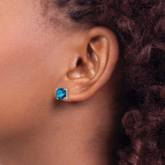Rhodium-plated Sterling Silver London Blue Topaz Stud Earrings