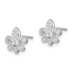 Rhodium-plated Sterling Silver 0.16ct Diamond Fleur de Lis Post Earrings