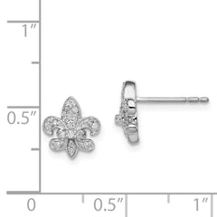 Rhodium-plated Sterling Silver 0.16ct Diamond Fleur de Lis Post Earrings