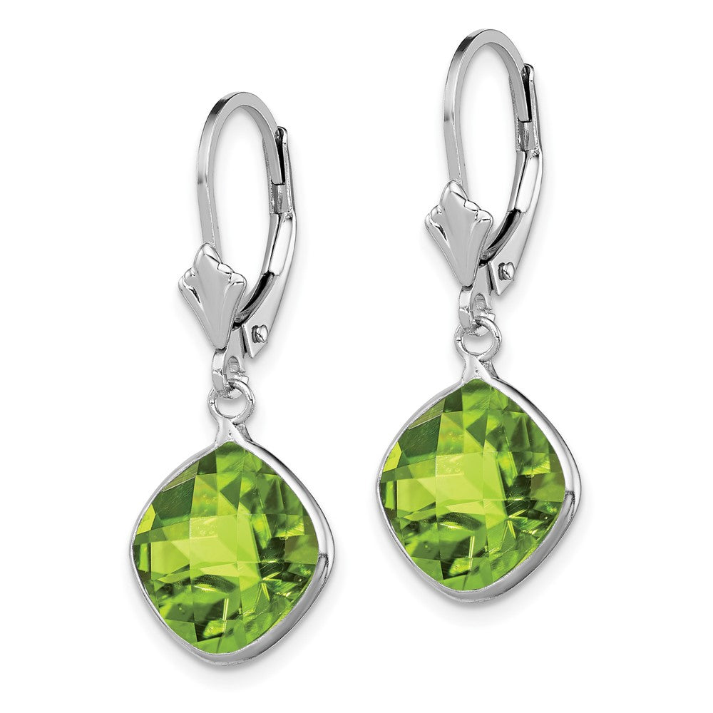 Rhodium-plated Sterling Silver Peridot Dangle Leverback Earrings
