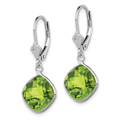 Rhodium-plated Sterling Silver Peridot Dangle Leverback Earrings