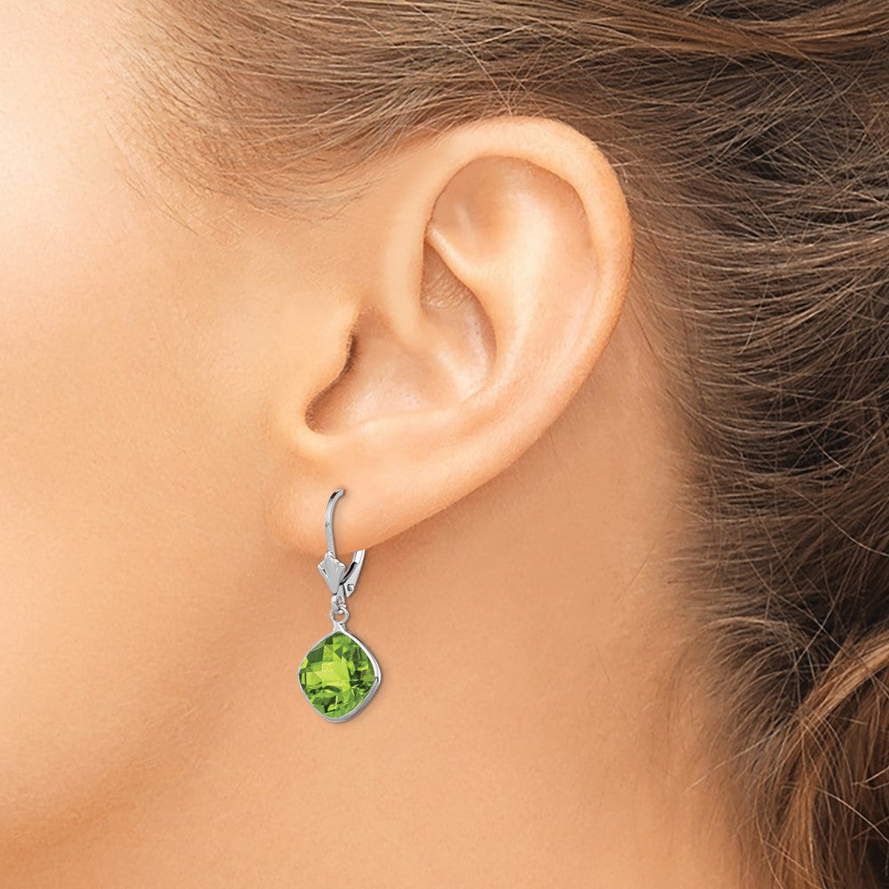 Rhodium-plated Sterling Silver Peridot Dangle Leverback Earrings