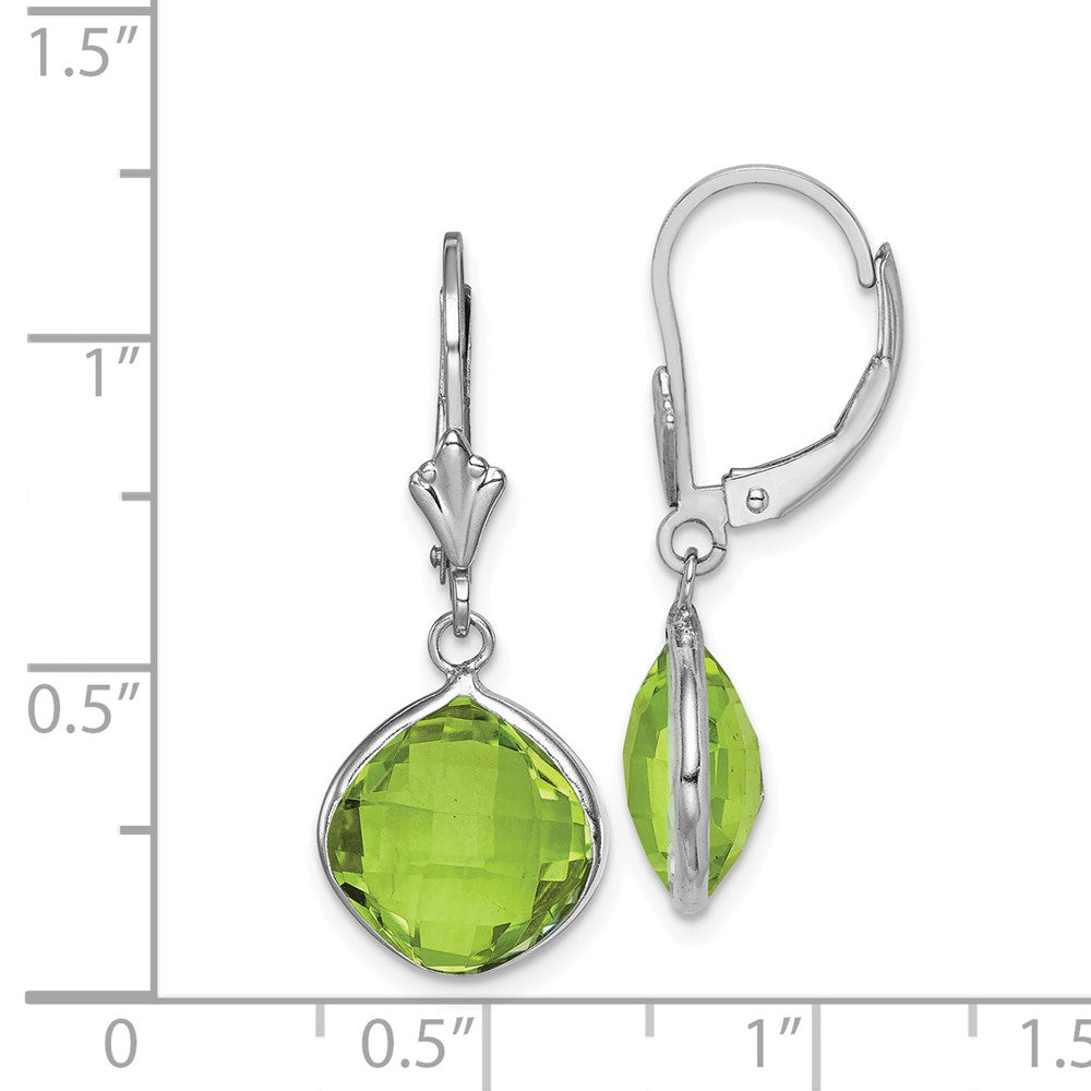 Rhodium-plated Sterling Silver Peridot Dangle Leverback Earrings