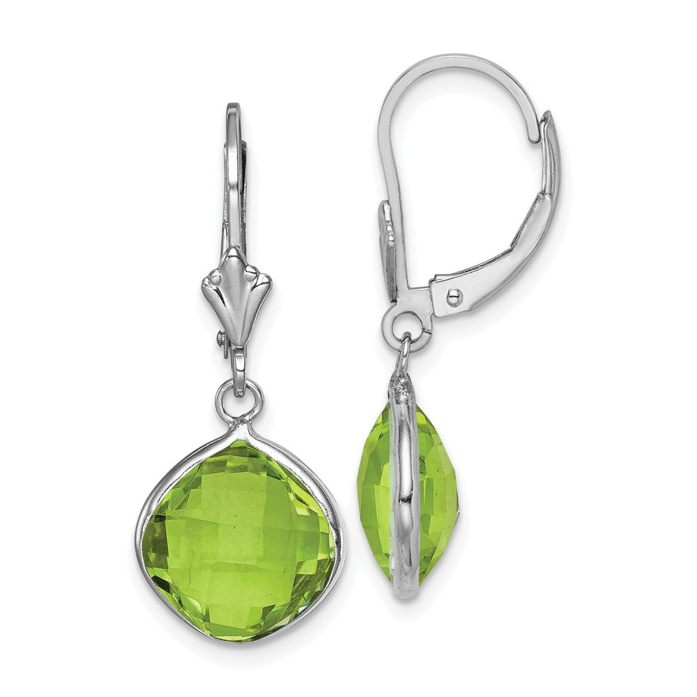 Rhodium-plated Sterling Silver Peridot Dangle Leverback Earrings