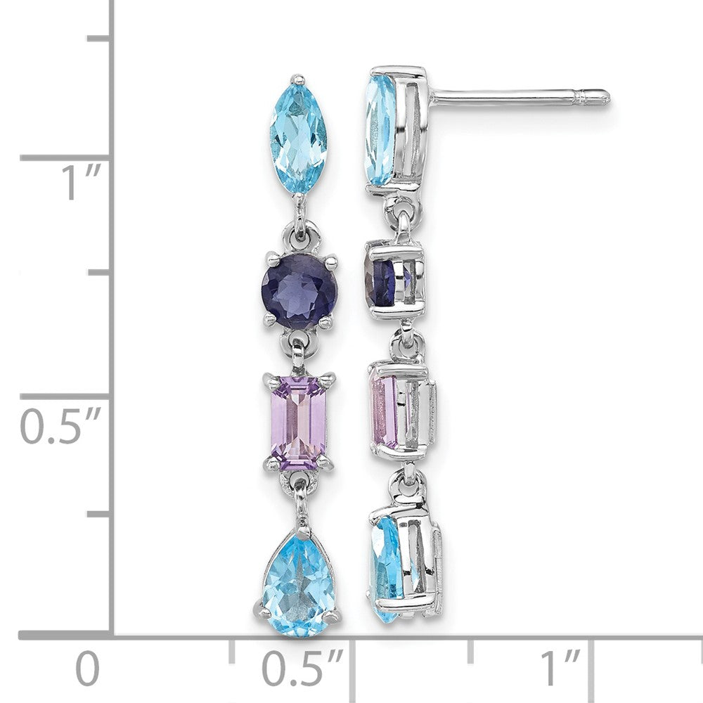 Rhodium-plated Sterling Silver Amethyst Blue Topaz and Iolite Dangle Earrings