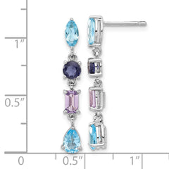 Rhodium-plated Sterling Silver Amethyst Blue Topaz and Iolite Dangle Earrings