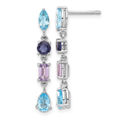 Rhodium-plated Sterling Silver Amethyst Blue Topaz and Iolite Dangle Earrings