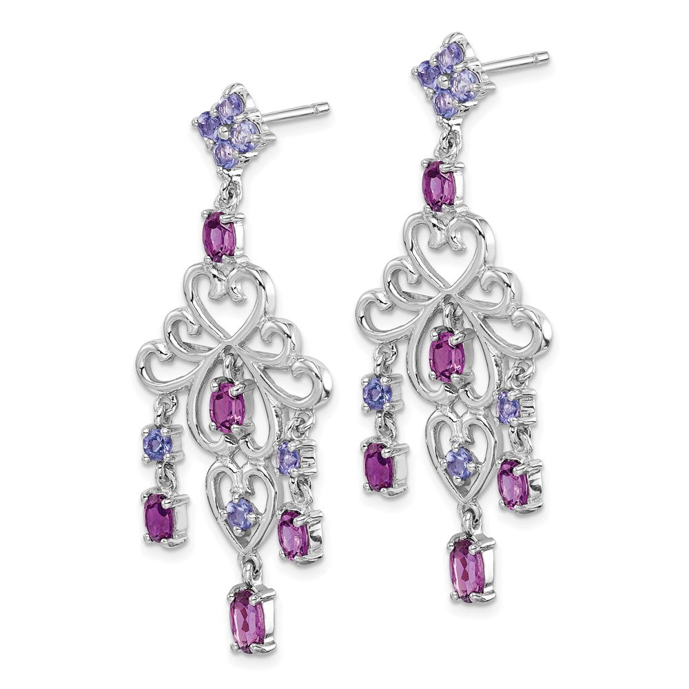 Rhodium-plated Sterling Silver Rhodolite Garnet and Amethyst Earrings
